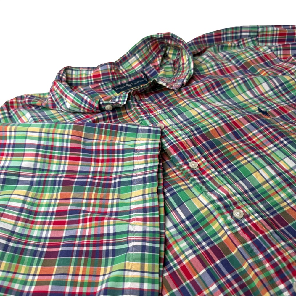 Ralph Lauren Button Down Shirt Mens 5XB Madras Plaid‎ Classic Fit Americana